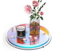 NiHome 9 Inch Turntable Acrylic Vanity Organizer Tray for Condiments Cosmetics, Multipurpose Non-Slip Decorative Tray Organizer for Kitchen Bathroom Living Space, Modern Minimalist Design(Iridescent)