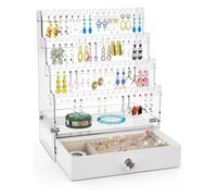 NiHome Clear Acrylic Earring Organizer, Stand 4-Tier Earring Holder with Drawer, Earring Holder Organizer for Stud Earring Bracelet Necklace Ring, Jewelry Holder Organizer