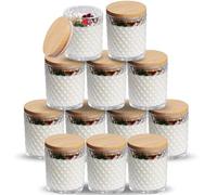 NiHome Embossed Glass Candle Jars with Bamboo Lids Set of 12 for Votive Candle Making, Household Storage and Tealight Holders - Clear Glass, Exquisite Patterns and Sealing Lids for Safe and Easy Use