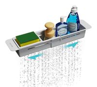 NiHome Extendable Over Sink Kitchen Organizer, Small Telescopic Brush Storage Rack for Sponge, Non-Slip Pads Expandable Sink Caddy, Adjustable Sponge/Brush Rack with Drainage Durable ABS (Grey)