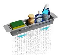NiHome Extendable Over Sink Kitchen Organizer, Small Telescopic Brush Storage Rack for Sponge, Non-Slip Pads Expandable Sink Caddy, Adjustable Sponge/Brush Rack with Drainage Durable ABS (Dark Gray)