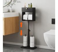 NiHome Freestanding Toilet Paper Holder with Adjustable Height, Large Capacity Storage for 6 Rolls, Platform Shelf, and Enclosed Storage for Bathroom Essentials - Easy Assembly, No Drilling Required