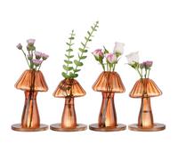 NiHome Handcrafted Mushroom Glass Planter with Wooden Base Set of 4, Cute Indoor Greenery Plant Propagation Stations, Durable High Borosilicate Glass for Flowers, Hydroponics & Home Decor (Brown)