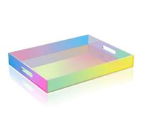 NiHome Iridescent Acrylic Serving Tray 16"x12" for Organizing, Decorative Vanity Tray Organizer with Handles & Silicone Pads,Large Ottoman Tray for Coffee Table,Bathroom,Living Room & Kitchen Tabletop