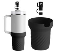 NiHome Morandi Color Silicone Boot & Straw Cap Set for 40OZ Stanley Tumblers, 0.4" Dia. Straws - Diagonal Line Design Anti-Slip Sleeve, Noise-Reducing & Scratch-Proof