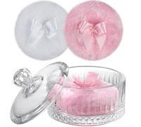 NiHome Powder Puffs with Glass Container Set for Vanity & Bathroom, 2 Ultra-Soft Plush Puffs and Elegant Ribbed Crystal Glass Jar, Large Fluffy Body & Face Powder Applicator for Smooth & Even Coverage