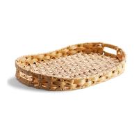 NiHome Synthetic Wicker Serving Tray with Handles,Decorative Ottoman Tray for Breakfast, Coffee Table, Living Room, Bathroom - Metal Frame Handwoven Synthetic Rattan (Oval, 42x31cm)