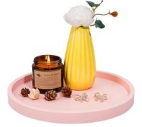 NiHome Thickened Silicone Vanity Organizer Tray for Bathroom Accessories, Kitchen Countertop, Living Room Decor, Multipurpose Shatter-Resistant Round Tray Decor for Candle, Perfume, Soap, Plant (Pink)
