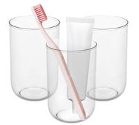 NiHome Toothbrush Holder, 3 Pack Clear Plastic Toothbrush Cups for Bathroom | 13.5 oz Reusable Bathroom Tumblers for Toothbrushes and Mouthwash, Durable and Easy to Clean