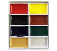 Nihonga Sumi-e Watercolour Paint Pan Set, 8 colours with Gold and Silver