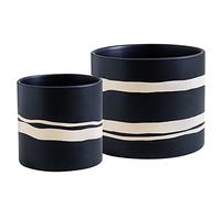 Nihow Modern Ceramic Plant Pot - 5 + 7 Inch Flower Pot for All Indoor Plants - Sturdy Planter Pots with Drainage Hole & Rubber Plugs - Semi-Matte Black & Nature - Plants Not Included