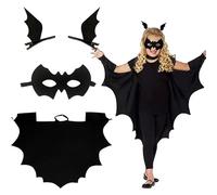 NIhtian Bat Costume Set, 130 cm Bat Cape Bat Mask Bat Wings Hair Clips Bat Costume Halloween Carnival Fancy Dress