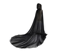 NIhtian Women Wedding Tulle Cape Witch Cloak Halloween Cape Vampire Bride Fantasy Ball Gown Gothic Dress (Black)