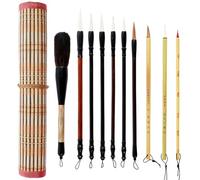 NIHUIFDPY 10Pcs Chinese Calligraphy Brush Set with Brush Holder, Mixed Size Japanese Kanji Sumi Brush Painting Ink Brushes, Painting Writing Brushes for Beginners