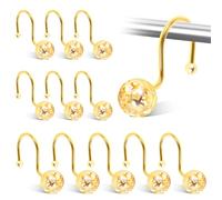 NIHUIFDPY 12Pcs Shower Curtain Hooks, Rustproof Metal Shower Curtain Rings, Decorative Bath Curtains Hanger for Curtains, Kitchen Utensils, Clothing, Towels(golden)