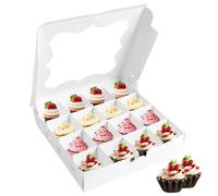 NIHUIFDPY 24/10Pcs Cupcake Boxes 16 Hole, Multifunction Inserts Deep Cup Cake Boxes with Clear Window, 15x15x3.5cm White Mini Cupcake Cases for Muffins, Desserts, Pastries, Chocolates(10pcs)