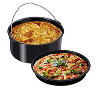 NIHUIFDPY 2Pcs Cake Barrel Air Fryer Accessories, Air Fryer Pizza Pan and Baking Cake Barrel Deep with Non-Stick Coating, Round Airfryer Baking Cakes Tin Set with Handle for Bakings(7 -inch)