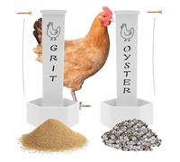 NIHUIFDPY 2Pcs Chicken Oyster Shell Feeder and Grit Feeder, ABS Automatic Chicken Feeders with Lid, Gravity-Fed Chicks Food Dispenser Hanging Poultry Feeders with Double Bucket for Chickens House