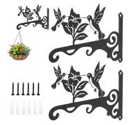 NIHUIFDPY 2Pcs Metal Iron Plant Wall Hooks Hanging Basket Brackets Wrought Iron Bracket Metal Hangers Indoor/Outdoor for Plants, Baskets, Wind Chimes, Bird Feeders, Lantern(Style 2)
