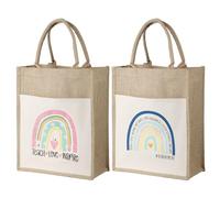NIHUIFDPY 2Pcs Personalised Tote Bag for Teacher, End of Term Thank You Teacher Gift, 38x31cm Burlap and Canvas Custom Teachers Bag with Thickened Handle, School Leaving Gift