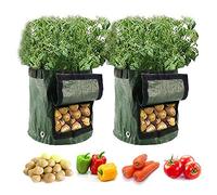 NIHUIFDPY 2Pcs Potato Grow Bags, 10 Gallons Breathable Vegetable Bags with Flap and Handles Durable Planting Sacks Garden Planting Containers Fabric Plant Pots for Carrots, Tomatoes, Cucumbers