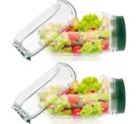 NIHUIFDPY 2PCS Salad Pod Container, Vertical Layering Salad-Jars Built-In Bowl Design, Plastic Interval Salads Box with Leak Proof Dressing Case,Portable Fresh Salads Storage for Lunch (Green(2pcs))