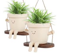 NIHUIFDPY 2Pcs Swing Face Planter Pot, Cute Hanging Flower Head Planters, Unique Sitting Sway Pots Indoor Outdoor, Decorative Resin Plants Succulent Pot Gift Ideals for Wife Womens