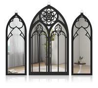 NIHUIFDPY 3Pcs Gothic Mirrors Wall Decor, Arched Mirrors Wall Mounted, Vintage Cathedral Arch Wood Framed Mirror, Decorative Goth Mirror Sticker with Hanging Ring for Bedroom Living Room (G model)
