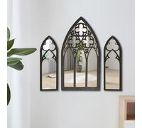 NIHUIFDPY 3pcs Gothic Mirrors Wall Decor Arched Window Wall Mirrors Vintage Cathedral Arch Frame Mirror Sticker Decorative Goth Mirror with Hanging Ring for Bedroom Living Room Hallway(F model)