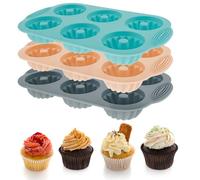 NIHUIFDPY 3Pcs Mini Ring Cake Tin 6 Cavity Silicone Baking Cake Mould Nonstick Fluted Round Cake Pan Heat Resistant Food Grade Cupcake Mold for Baking Cupcakes Muffins