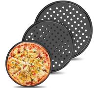 NIHUIFDPY 3Pcs Non-Stick Pizza Baking Tray, 24cm 26cm 28cm Round Pizza Pan with Perforated Holes, Carbon Steel Pizza Pizza Baking Sheet for Home Baking Kitchen Oven(3PCS)