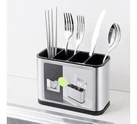 NIHUIFDPY 4 Compartments Kitchen Utensil Holder, Stainless Steel Kitchen Utensils Organiser with Divider & Weighted Base, Rust proof Cutlery Utensil Holder For Spoons, Spatulas, Forks, Knives