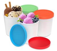 NIHUIFDPY 4 Pack Ice Cream Containers with Silicone Lids 1L Reusable Round Freezer Tubs, Stackable IceCream Containers for Homemade Ice Cream Sorbet, Freezer Dishwasher Safe