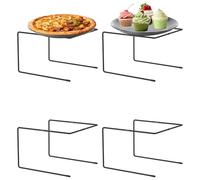 NIHUIFDPY 4 Pcs Metal Tabletop Pizza Pan Risers, Black Food Serving Display Stand, Iron Pizza Rack Holder with 3 Nonslip Rubber Pads for Home Restaurant Catering Company Hotel Party