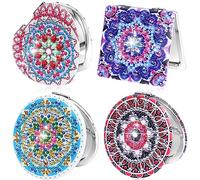 NIHUIFDPY 4Pcs Diamond Paintings Mirror Set, DIY Compact Pocket Mirror, Mandala Style Personalised Travel Double Side Mirrors Art Craft Kit for Women Girls Kids Painting Decoration