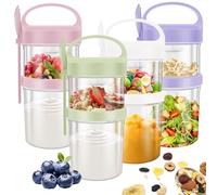 NIHUIFDPY 4Pcs Overnight Oats Jar with Lids and Spoon, 560+360ml Plastic Overnight Oats Container, Dual-Layer Yoghurt Pots for Dry-Wet Separation, Breakfast Pots for Yogurt Cereal Fruit Salad