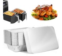 NIHUIFDPY 50 Pack Aluminium Foil Trays with Lids 22x16cm Aluminum Foil Baking Tray Non-Stick Tin Foils Food Take Away Container for Meal Prep, Cooking, Baking, Roasting, BBQ, Freezer Storage