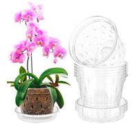 NIHUIFDPY 5Pcs Orchid Pot for Repotting 4 Inch Transparent Slotted Orchid Planter Pots with Holes and Saucers Plastic Clear Nursery Pots for Orchids Repotting Kit(4 inches)