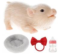 NIHUIFDPY 6Inch Silicone Pig Doll Toy, Full Silicone Animals Toy Realistic Pig, Mini Soft Lifelike Piggy Toys with Accessories, Full Simulation for Kids Home Decoration (A)