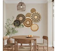 NIHUIFDPY 7Pcs Boho Wall Decor Round Rattan Flower Wall Decor Bohemian Woven Wall Basket Decor Handmade Woven Wall Decor for Home Hanging Bohemian Wall Decor for Party