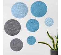NIHUIFDPY 7Pcs Metal Disc Wall Decor Set DIY Blue Disc Wall Art Modern Metal Round Plate Wall Decorations Blue Wall Art Hanging Decor Elegant Circular Plate Wall Decor for Living Room Bedroom Office