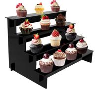 NIHUIFDPY Black Acrylic Display Stand 4 -Tier Step Display Riser Shelf for Cupcake, Trophy, Perfume, Figures, Cosmetics, Jewelry, Collections and Party Desserts