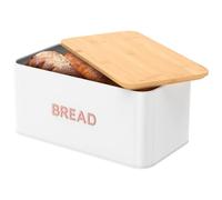 NIHUIFDPY Bread Bin, Metal Bread Box with Wooden Lid for Cutting Breads Board, 33.5x19x15cm Extra Large Breads Holder Holds Large Loaf for Kitchen Countertop(white)