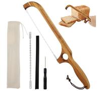 NIHUIFDPY Bread Slicer for Homemade Bread, 42cm Stainless Steel Breads Bow Saw with Bamboo Handle and Replacement Blades for Sourdough, Bagels, Baguettes