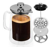 NIHUIFDPY Cafetiere 650ml Coffee Maker Double Wall Glass French Press with Plunger Clear French Press Tea Maker Multifunctional Coffee Press Coffee Maker Coffee Pot for Home Office and Camping(650ml)