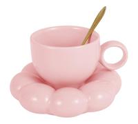 NIHUIFDPY Ceramic Coffee Mug, 200ml Cloud Coffee Cup and Saucer Set, Cute Mug with Sunflower Saucer and Spoon, Kawaii Tea Mugs with Saucers for Office Home for Women Girls(Pink)