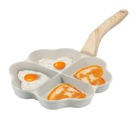 NIHUIFDPY Egg Frying Pan 4-Cup Nonstick Omelette Pan Heart Egg Skillet with Wooden Handle Aluminum Alloy Eggs Poacher Pans for Gas Stove Induction Cookware Breakfast 35x20x2.5cm(Beige)