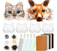 NIHUIFDPY Fox Anime Cat Mask, Mask Set, Cat Fox Masks to Decorate Include Blank Paper Masks Felt Fabric Sheet Plush Faux Fur Eye Gauze Sheet Stars Sticker for Masquerade Carnival Cosplay Halloween