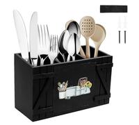 NIHUIFDPY Kitchen Utensils Holder, Kitchen Cooking Utensil Organizer with 3 Compartment and Drainage Bottom, Farmhouse Utensil Caddy, Large Capacity Flatware Organizer for Countertop Decor(Black)