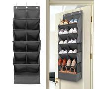 NIHUIFDPY Over the Door Shoe Organizers, Hanging Shoe Storage with 11 Deep Pockets, 6 Layers Wall Mounted Shoes Rack for Narrow Closet and Dorm, Includes Boots, Toys, Daily Necessities(grey)